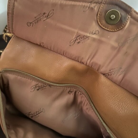 Fossil Vintage75082 British Tan Leather front flap shoulder bag - Picture 9 of 14